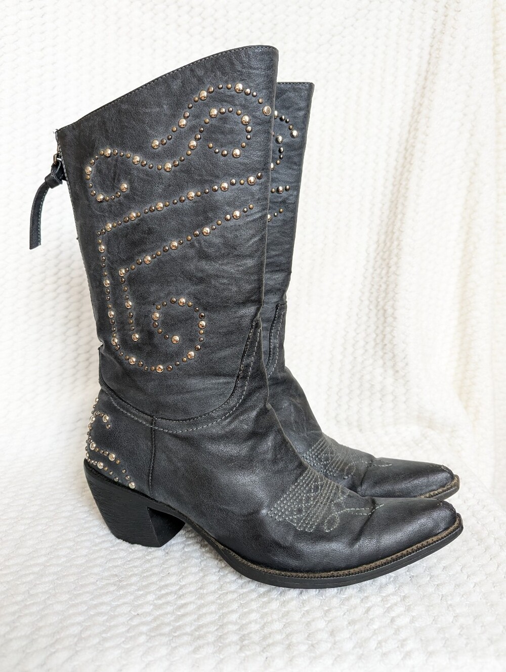 Roper Dark Gray Stuffed Pointed Toe Cowboy Boots 8.5 Western